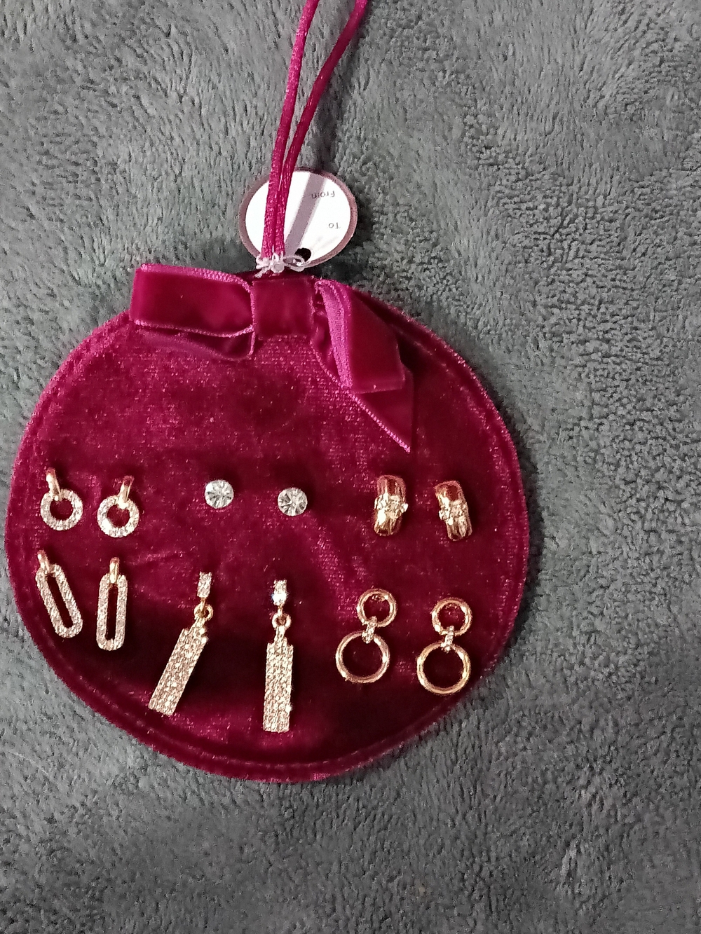 Gold-Tone Women's Earring Set - Pink Velvet Holder